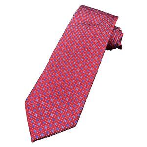 7 Fold Men's Tie 100% Silk Red Blue White Dot's Paul Malone 7 Hand Made GUC